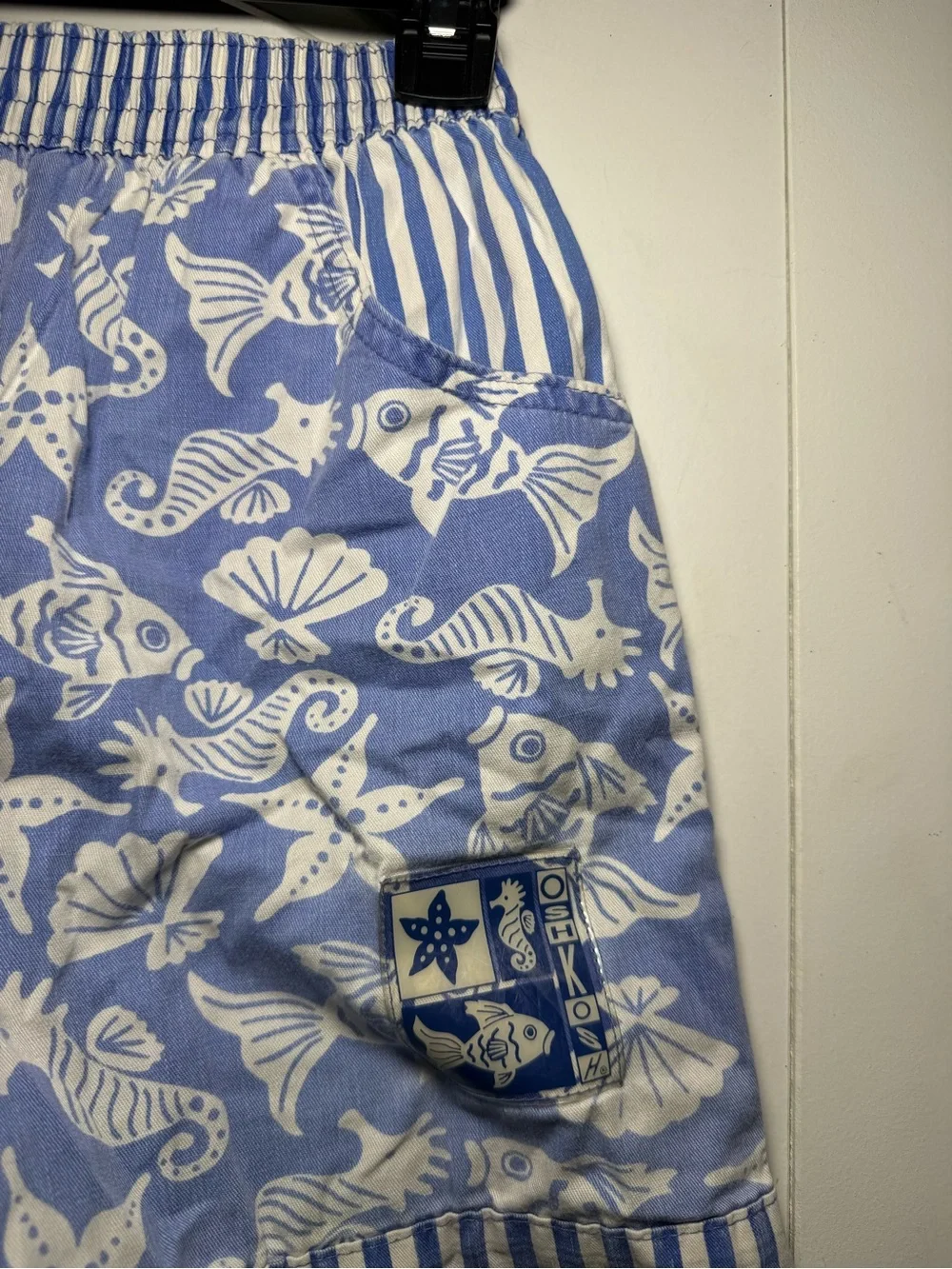 Vintage Blue White Sea-Life Print Kids Shorts
